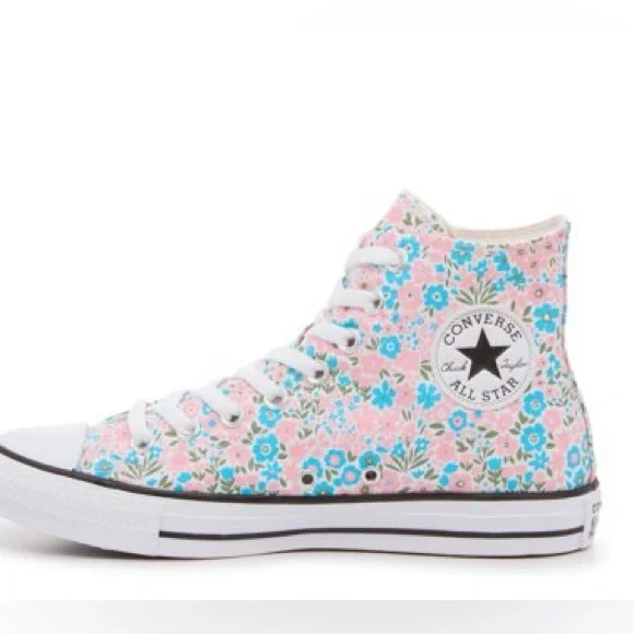 Converse High Top Floral Sneakers - Pink & Blue - Picture 1 of 5